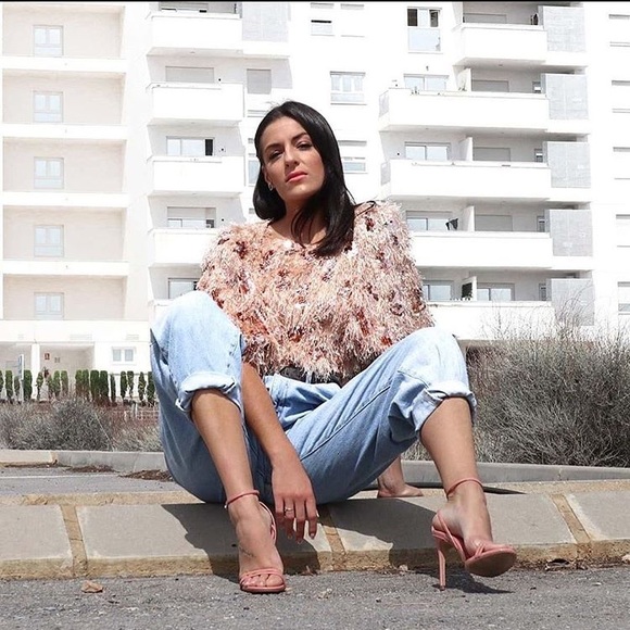 🌞NWT Zara Sequins Crop Top Balloon Sleeve Pink S - Picture 6 of 12